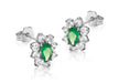 9ct White Gold White and Oval Green Zirconia  Flower Cluster 8mm x 10mm Stud Earrings