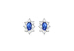 9ct White Gold White and Oval Blue Zirconia  Flower Cluster 8mm x 10mm Stud Earrings