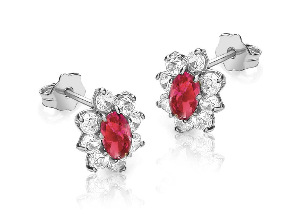 9ct White Gold Red and White Zirconia  Stud Marquise Cluster 7mm x 9mm Stud Earrings