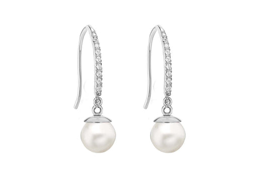 9ct White Gold Zirconia  and Pearl Drop Earrings