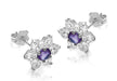 9ct White Gold Purple and White Zirconia  Flower Cluster Stud Earrings