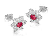 9ct White Gold Red and White Zirconia  Flower Cluster Stud Earrings