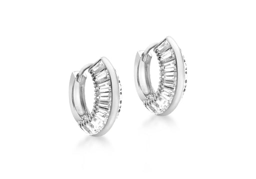 9ct White Gold Baguette Cut Zirconia  14mm Huggy Earrings