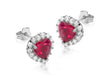 9ct White Gold Red and White Zirconia  9mm x 9mm Heart Cluster Stud Earrings