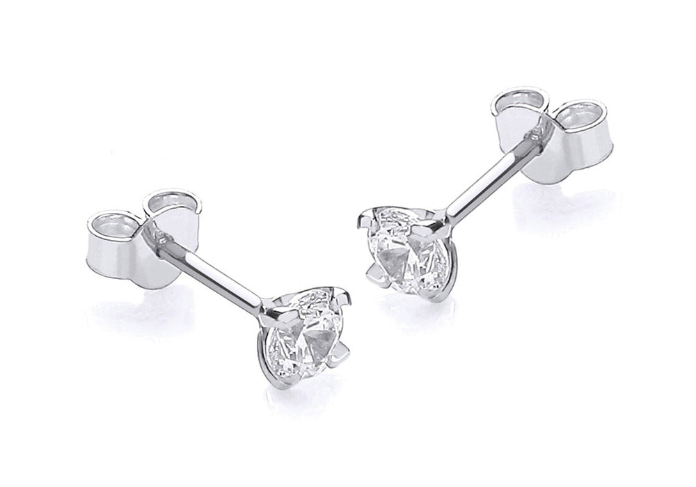 9ct White Gold Round Zirconia  4mm Stud Earrings