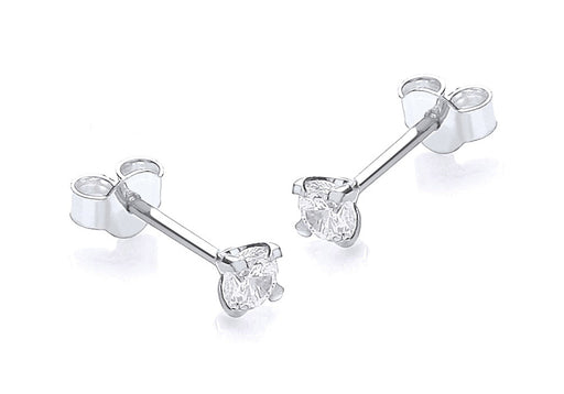 9ct White Gold 3mm Round Zirconia  Stud Earrings