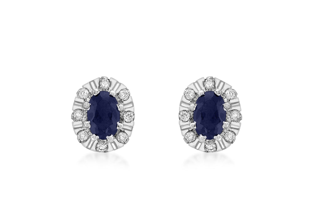 9ct White Gold 0.16t Diamond and Sapphire Cluster Stud Earrings