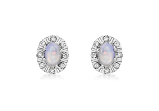 9ct White Gold 0.16t Diamond and Opal Cluster Stud Earrings