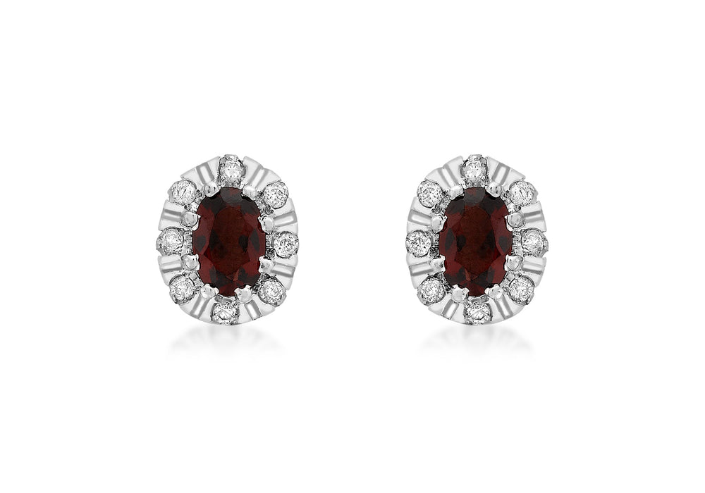 9ct White Gold 0.17t Diamond and Garnet Cluster Stud Earrings