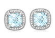 9ct White Gold 0.16t Diamond and ushion Cut Blue Topaz 11mm x 11mm Stud Earrings