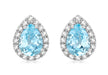 9ct White Gold 0.23t Diamond and Teardrop Blue Topaz 9mm x 11mm Stud Earrings