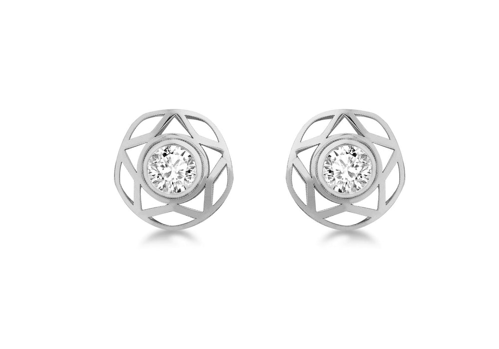 9ct White Gold 10mm Zirconia  and Star Stud Earrings