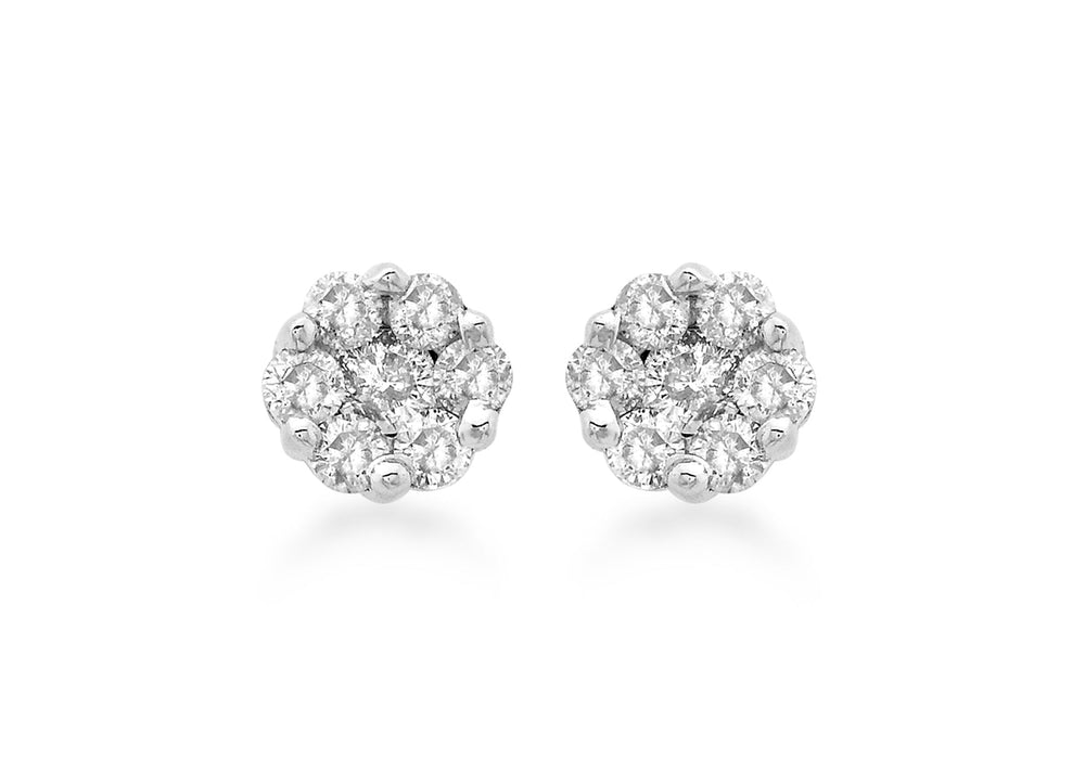 9ct White Gold 0.50ct Diamond Cluster 6mm Stud Earrings