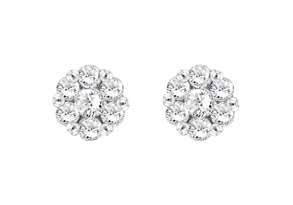 9ct White Gold 1.00t Diamond Cluster 8mm Stud Earrings