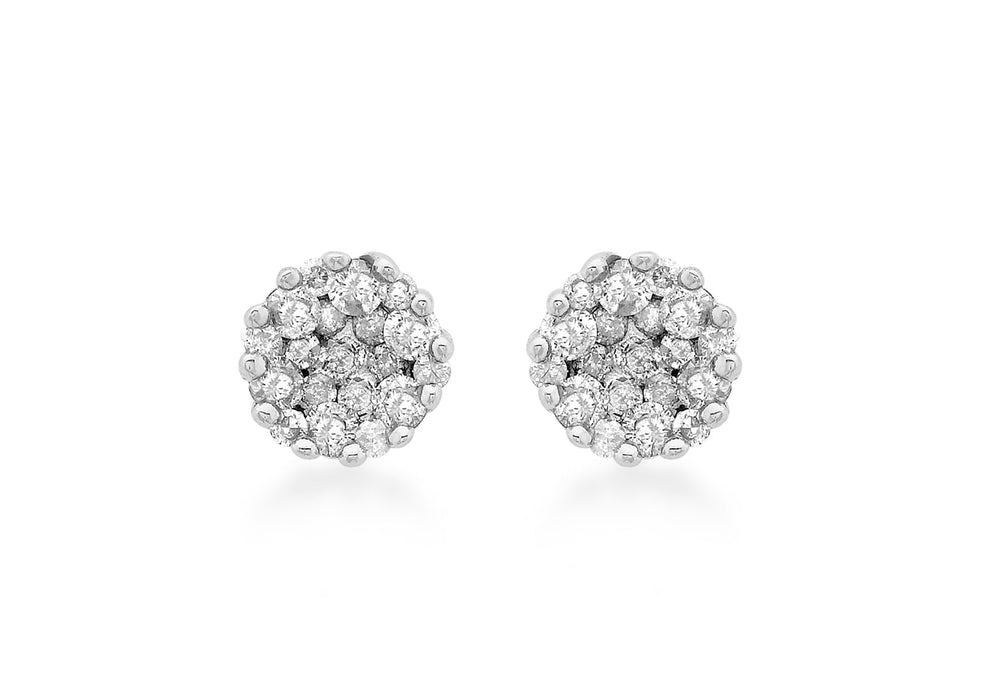 9ct White Gold 0.50ct Diamond Cluster 7mm Stud Earrings