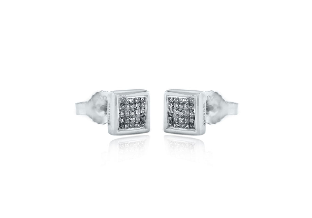 9ct White Gold 0.25t Pave Set Diamond 6mm Square Stud Earrings