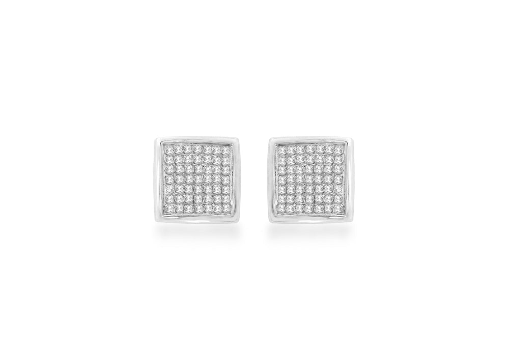 9ct White Gold 0.50ct Pave Set Diamond 8mm Square Stud Earrings