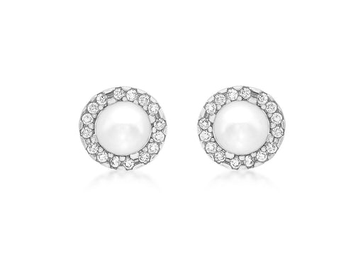 9ct White Gold 8mm Zirconia  and Pearl Stud Earrings