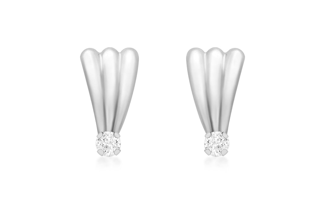 9ct White Gold Fan and Zirconia  Stud Earrings