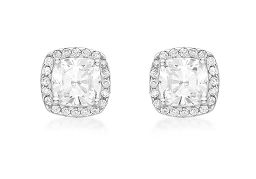 9ct White Gold ushion Zirconia  9mm x 9mm Stud Earrings