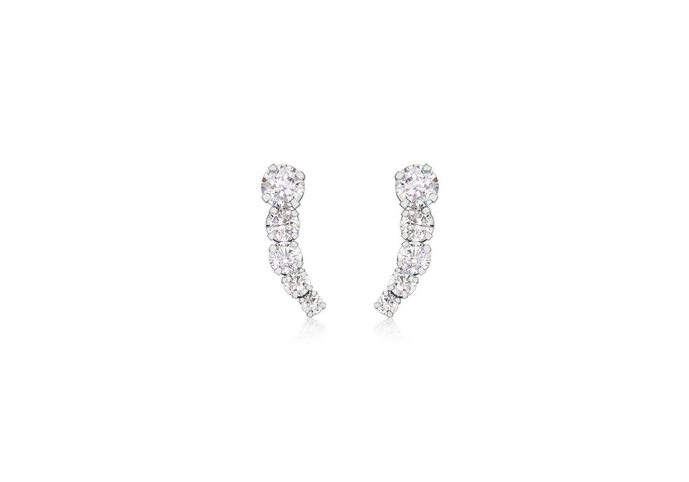 9ct White Gold Zirconia  4.5mm x 14.2mm 5-Stone Graduated Drop Earrings