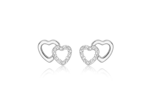 9ct White Gold Zirconia  10.5mm x 7.7mm Double-Heart Stud Earrings