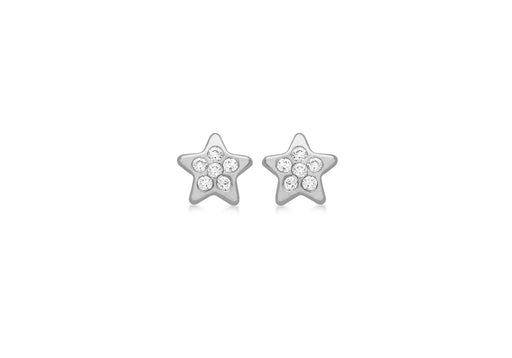 9ct White Gold Zirconia  Set Star Stud Earrings