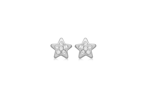 9ct White Gold CZ Set Star Stud Earrings 