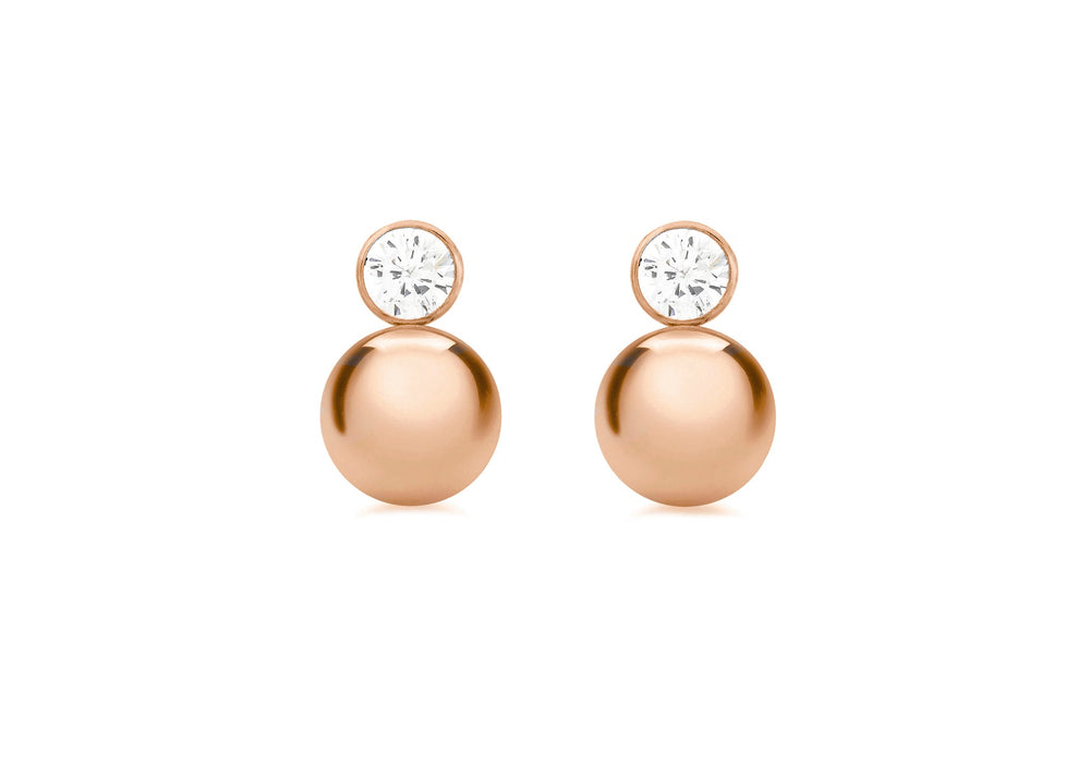 9ct Rose Gold 5mm Zirconia  and 9mm Ball Drop Earrings