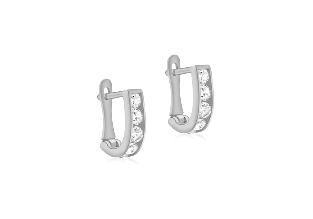 9ct White Gold Stone Set Half Hoop Earrings