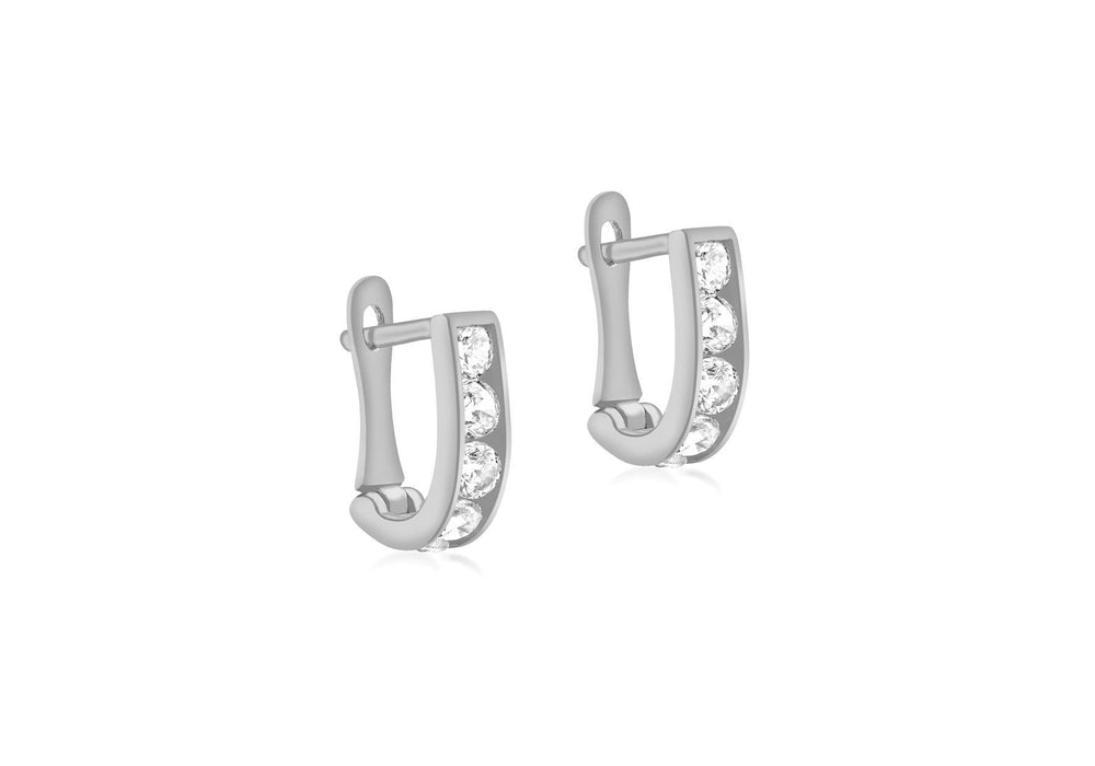 9ct White Gold Stone Set Half Hoop Earrings 