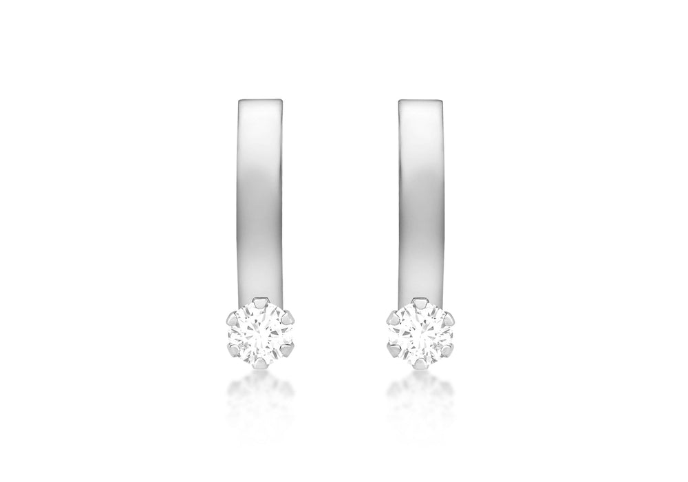 9ct White Gold Zirconia  2mm urve Bar Earrings