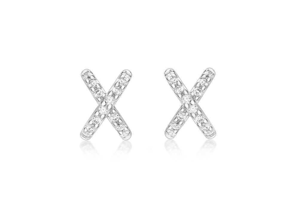 9ct White Gold Zirconia  5.8mm x 8mm Cross Stud Earrings