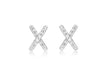 9ct White Gold Zirconia  5.8mm x 8mm Cross Stud Earrings