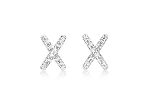 9ct White Gold Zirconia  5.8mm x 8mm Cross Stud Earrings