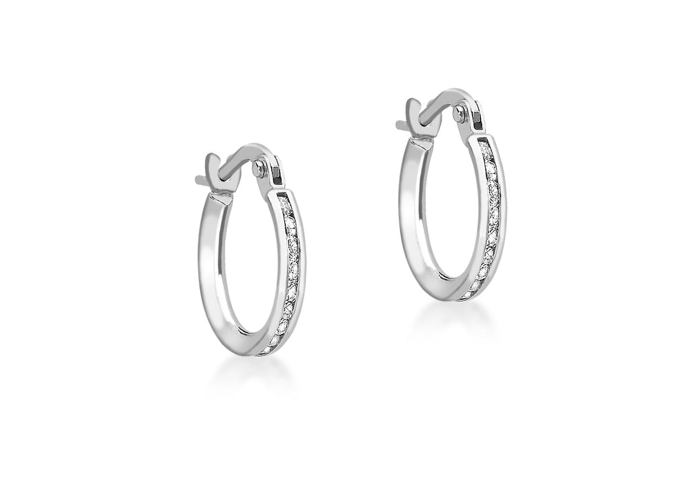 9ct White Gold Stone Set 15mm Hoop Earrings