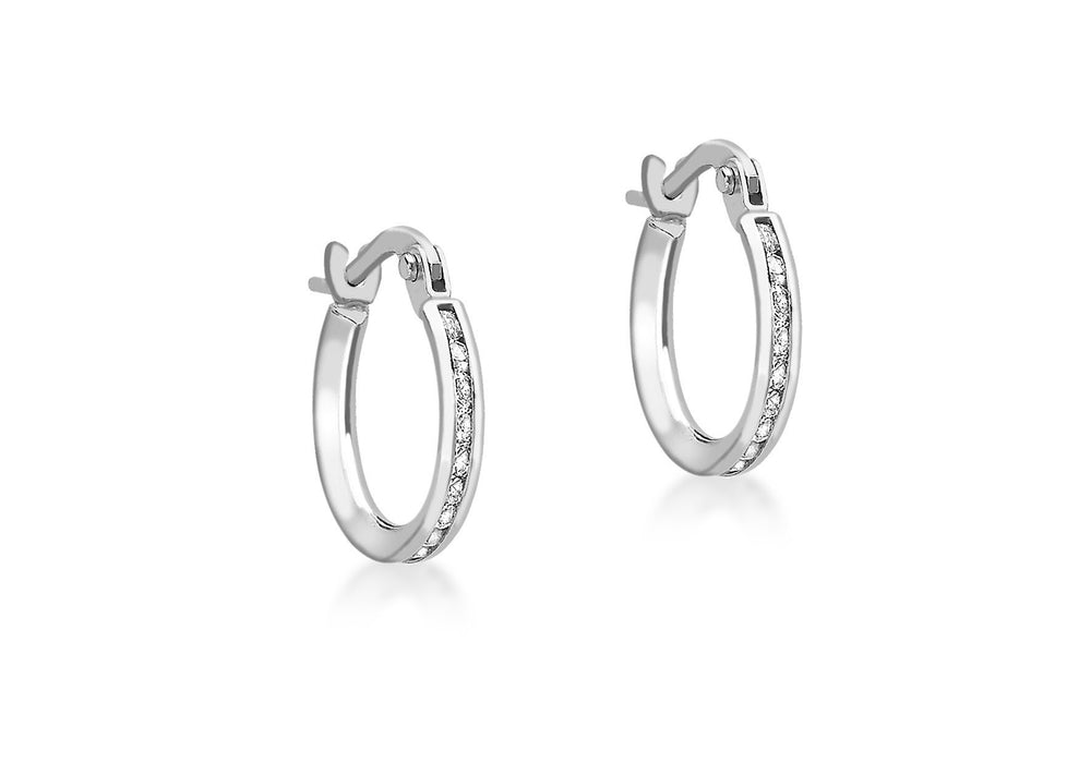 9ct White Gold Stone Set 15mm Hoop Earrings 