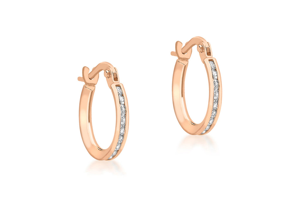 9ct Rose Gold 20mm White Stone Set Earrings