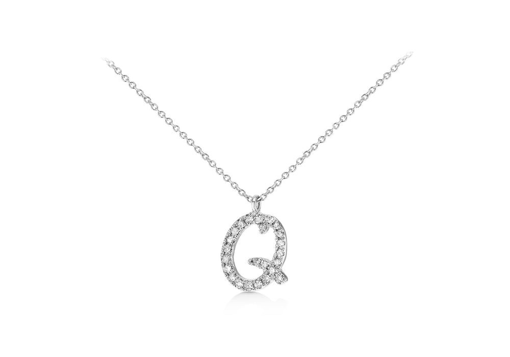 9ct White Gold 0.11ct Diamonds Set 'Initial Q' Necklace