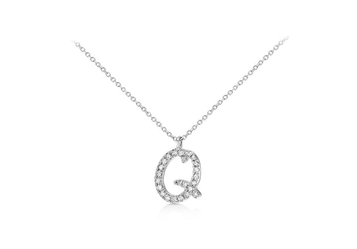 9ct White Gold 0.11ct Diamonds Set 'Initial Q' Necklace