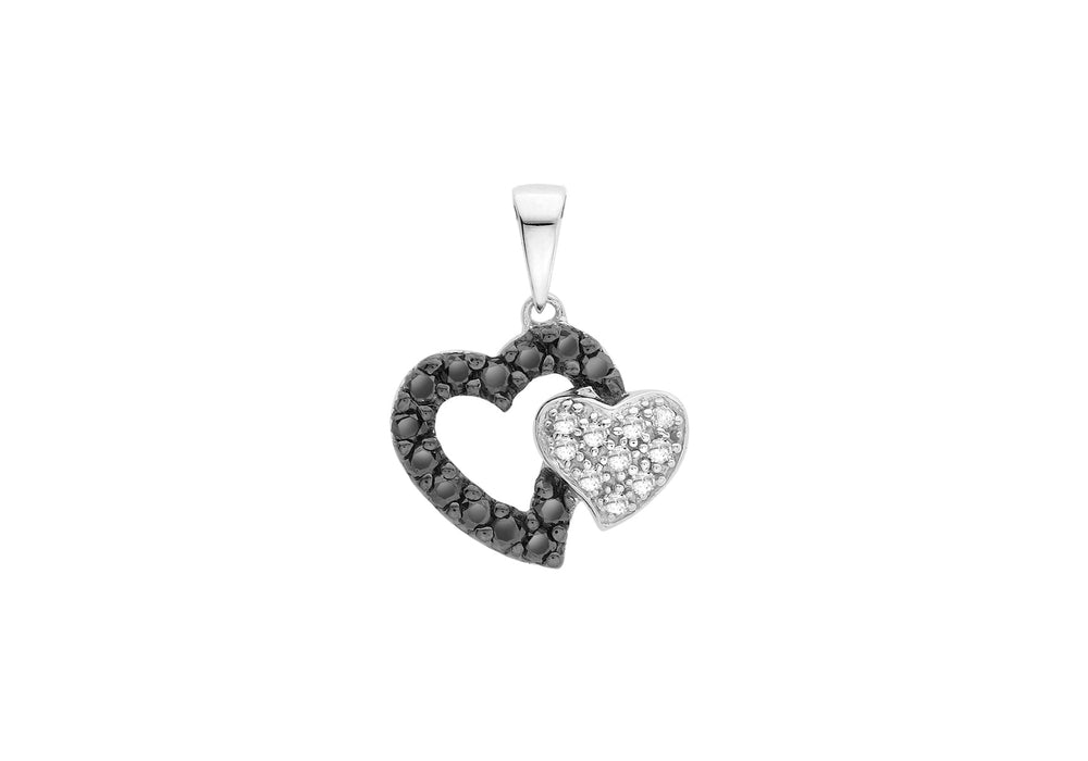 9ct White Gold 0.23t Black and White Diamond Double-Heart Pendant