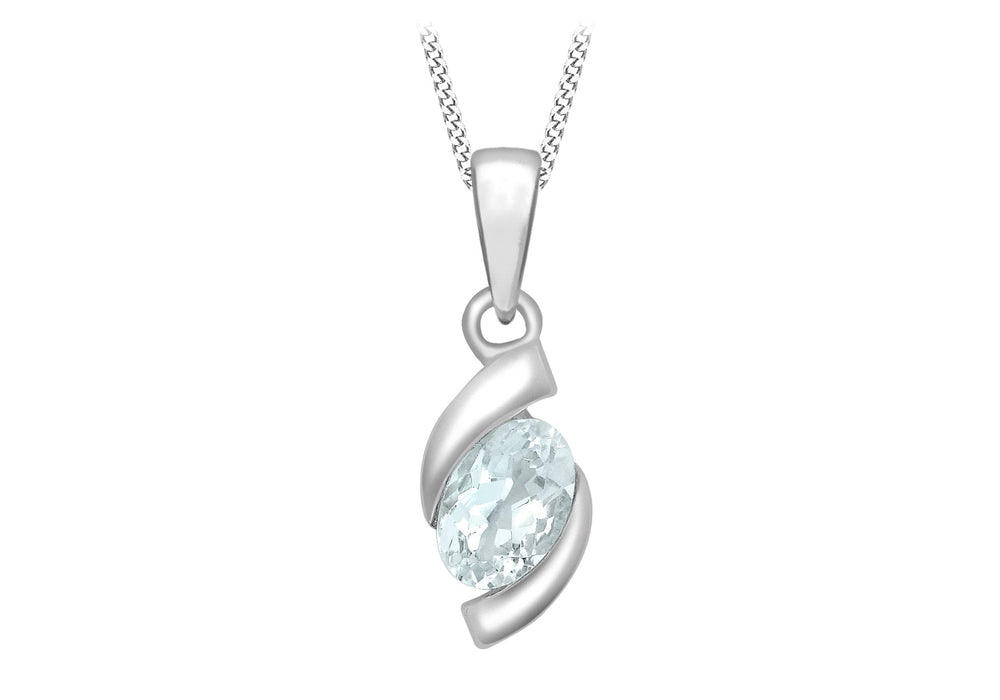 9ct White Gold Aquamarine Swirl Pendant