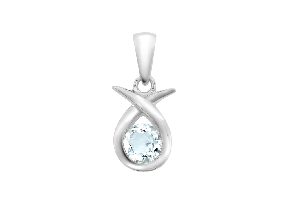 9ct White Gold Aquamarine Crossover Kiss Pendant