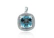 9ct White Gold 0.05t Diamond and ushion Cut Blue Topaz Pendant