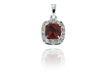 9ct White Gold 0.05t Diamond and ushion Cut Garnet 8mm x 14mm Pendant