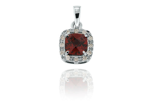 9ct White Gold 0.05t Diamond and ushion Cut Garnet 8mm x 14mm Pendant