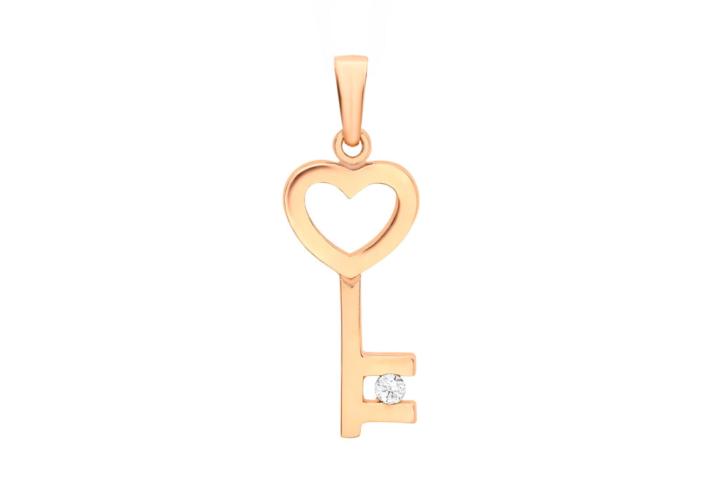 9ct Rose Gold 0.03t Diamond Set Key Pendant