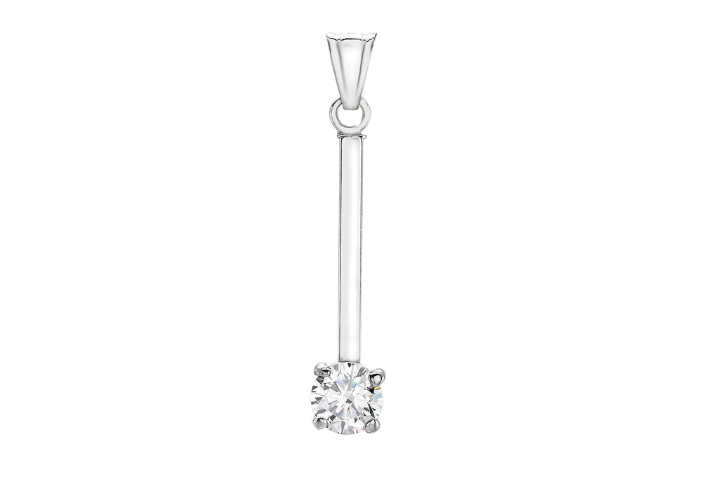 9ct White Gold Zirconia  and Bar Drop Pendant