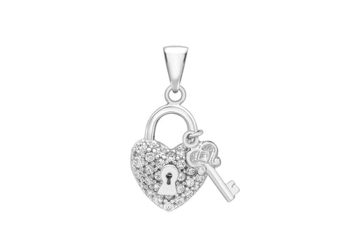 9ct White Gold Zirconia  Lok & Key Pendant