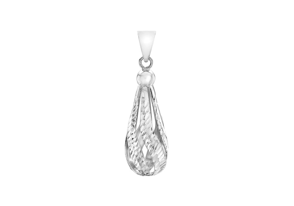 9ct White Gold Diamond Cut Teardrop Pendant